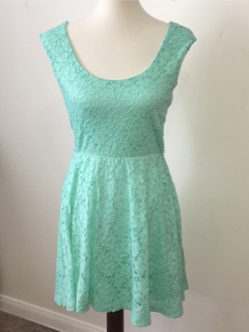 Candie's Mint Green Lace Fit-and-Flare Mini Dress